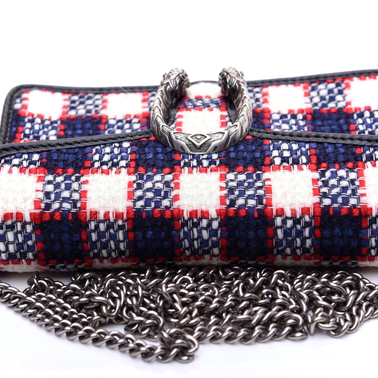Vintage Tweed Check Super Mini Dionysus Shoulder Bag White Hibiscus Red Marine