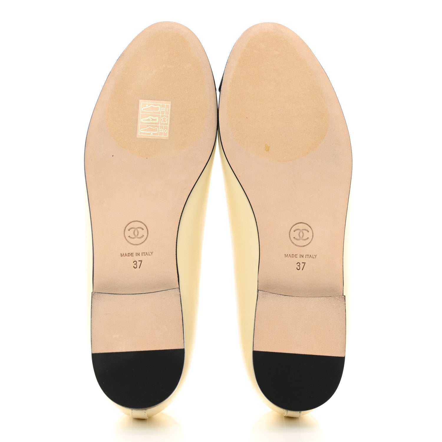 Chanel Calfskin Grosgrain Cap Toe CC Ballerina Flats 37 Ivory Black 5 of 9