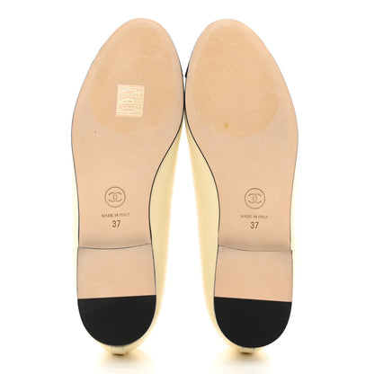 Chanel Calfskin Grosgrain Cap Toe CC Ballerina Flats 37 Ivory Black 5 of 9