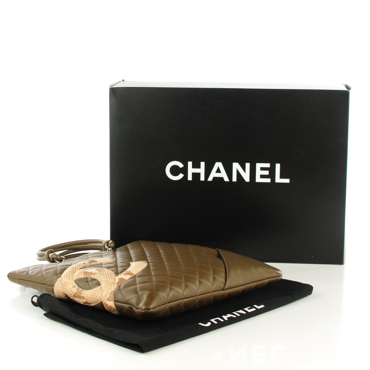 Chanel Calfskin Python Quilted Cambon Flat Tote Khaki 4 of 7