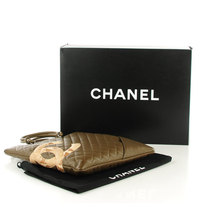 Chanel Calfskin Python Quilted Cambon Flat Tote Khaki 4 of 7