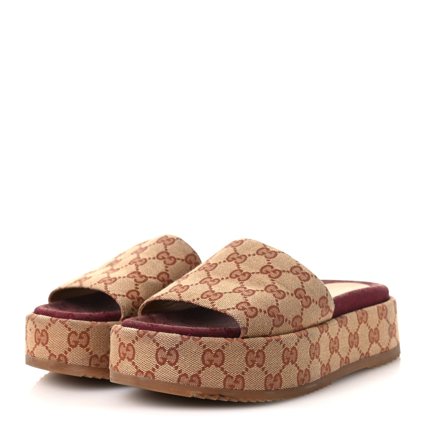Canvas GG Monogram Angelina Platform Slide Sandals 38 Beige Ruggine