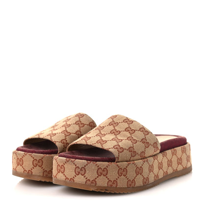 Gucci Canvas GG Monogram Angelina Platform Slide Sandals 38 Beige Ruggine 4 of 15