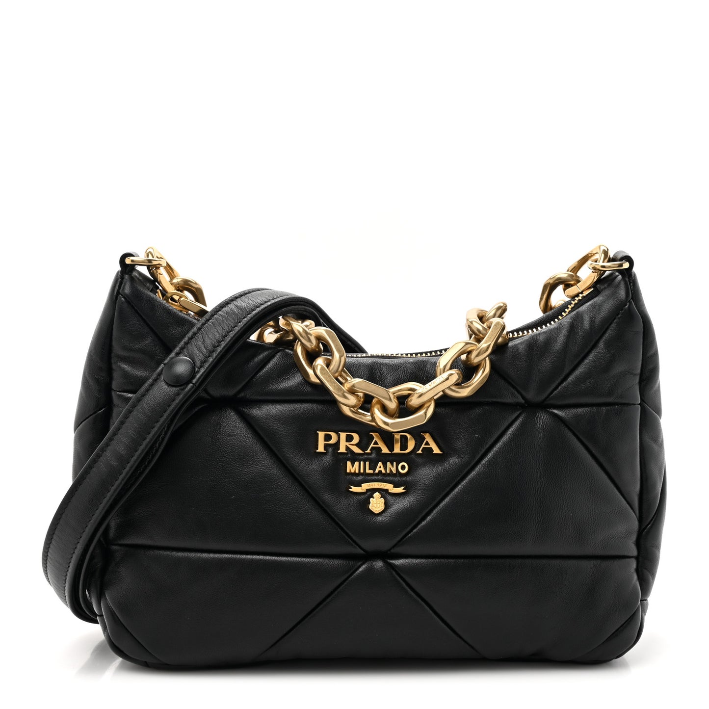 Nappa Triangle Quilted Patchwork System Bag Black