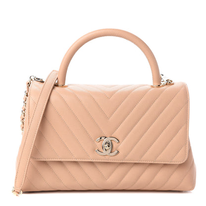 Chanel Caviar Chevron Quilted Small Coco Handle Flap Beige 1 of 10