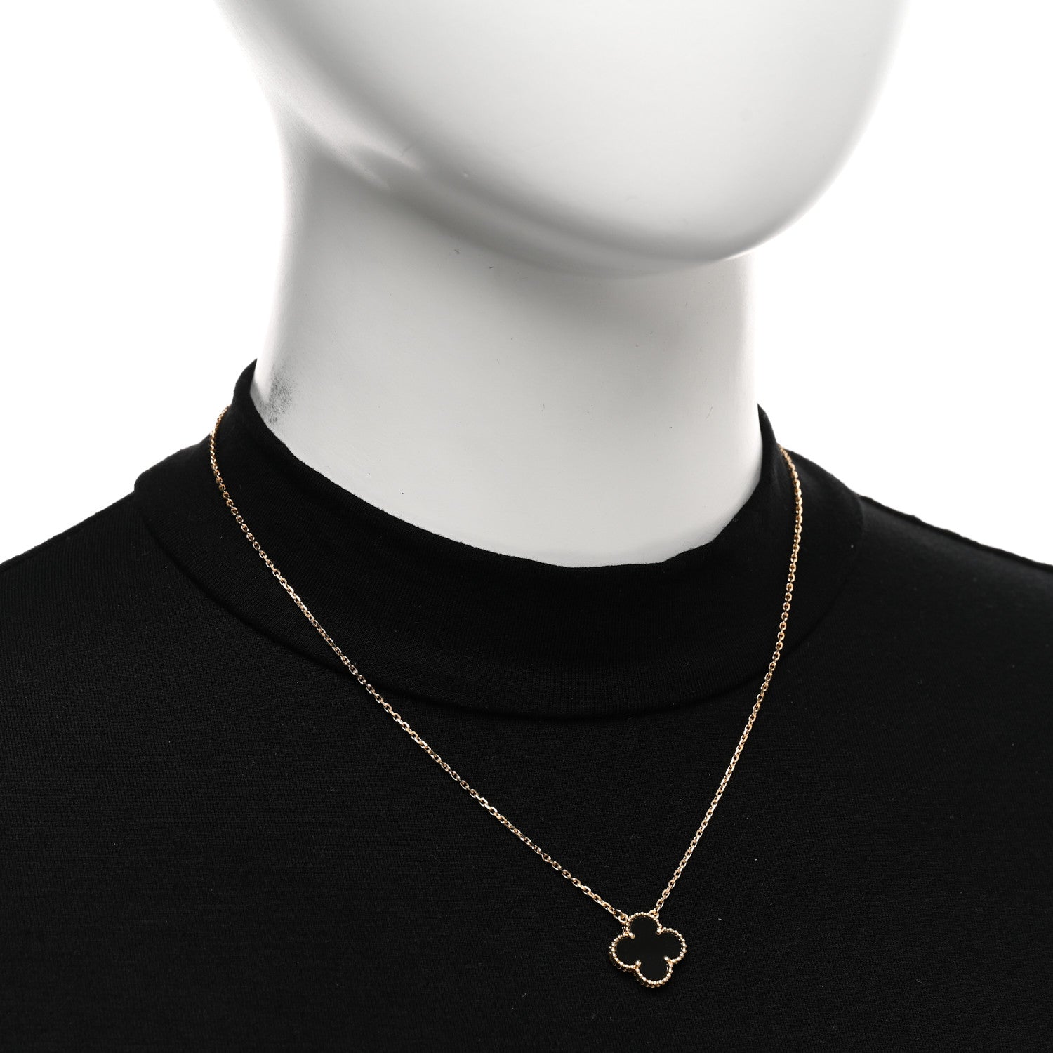 Van Cleef & Arpels 18K Yellow Gold Black Onyx Vintage Alhambra Pendant Necklace 2 of 5