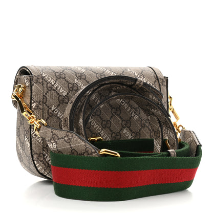 Gucci X BALENCIAGA GG Supreme Monogram Web Logo Print Mini Horsebit 1955 Shoulder Bag Beige Ebony 3 of 10