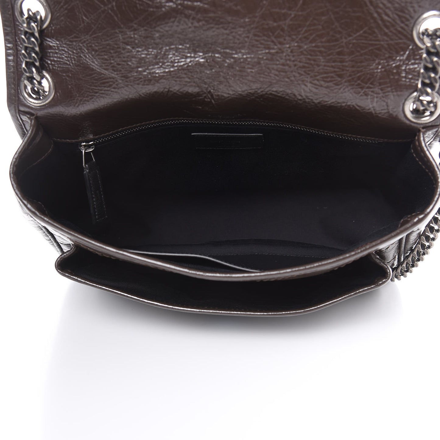 Crinkled Calfskin Matelasse Monogram Medium Niki Chain Satchel Western Moka