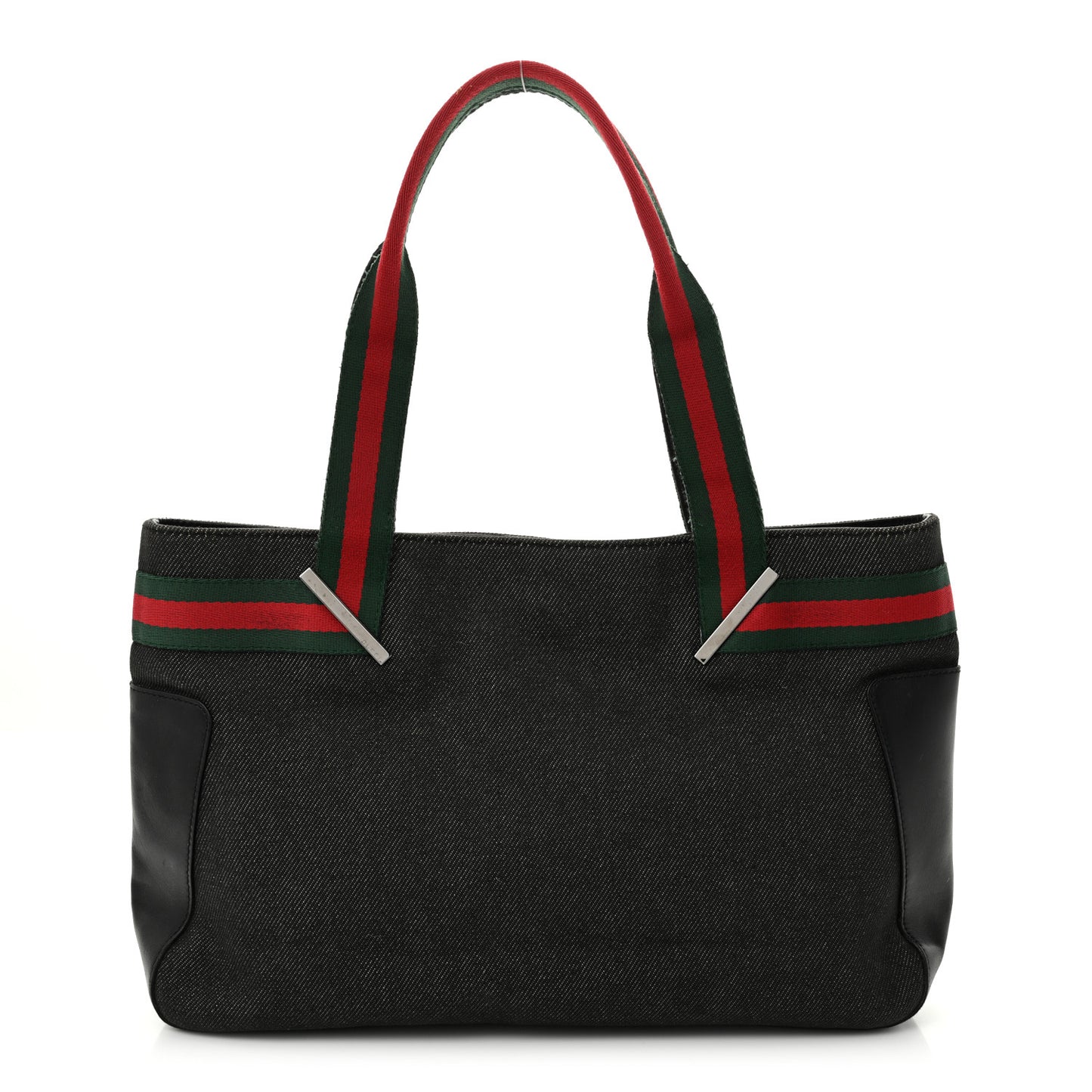 Denim Calfskin Web Tote Black