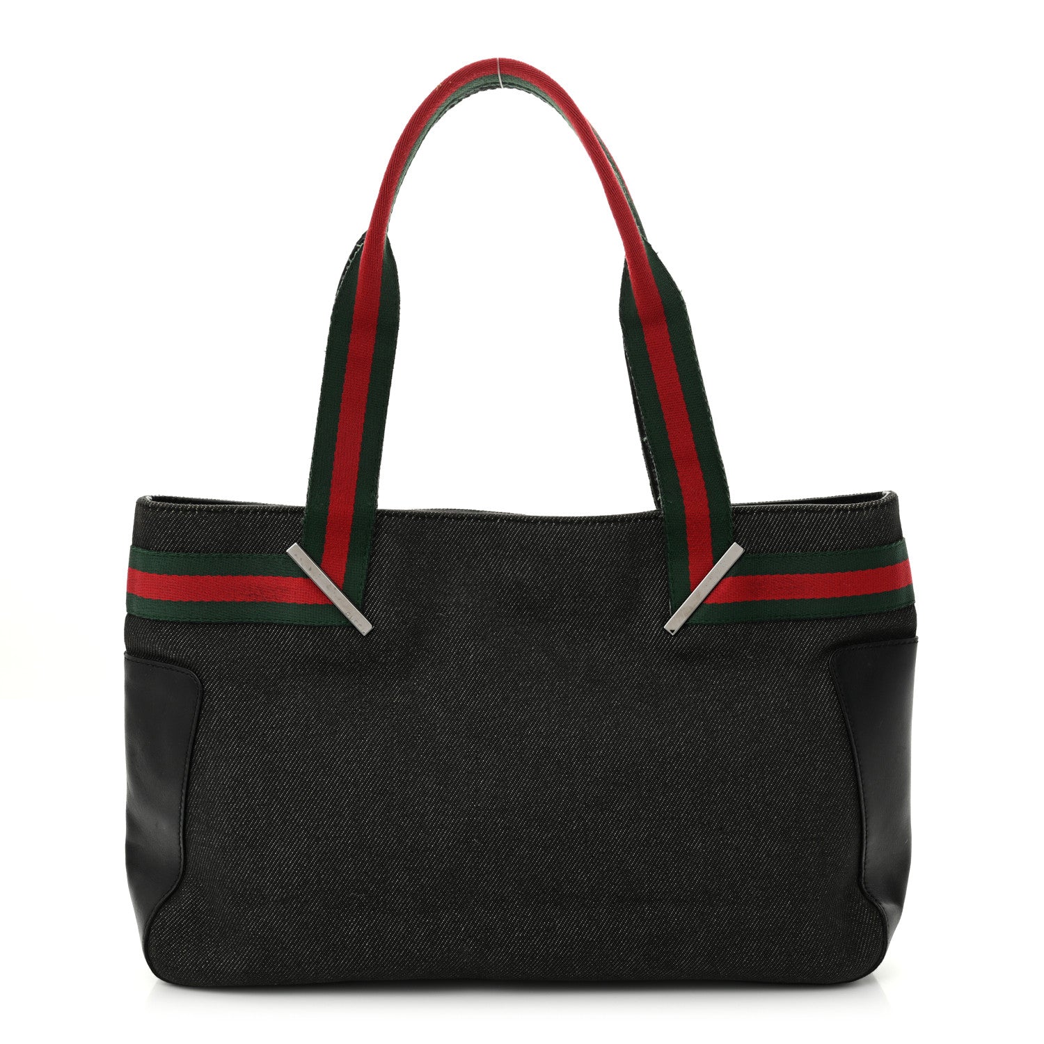 Gucci Denim Calfskin Web Tote Black 1 of 13