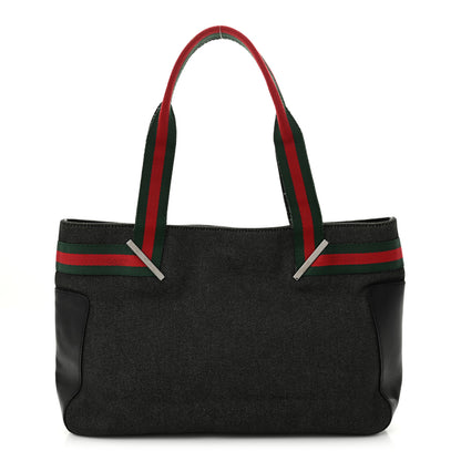 Gucci Denim Calfskin Web Tote Black 1 of 13