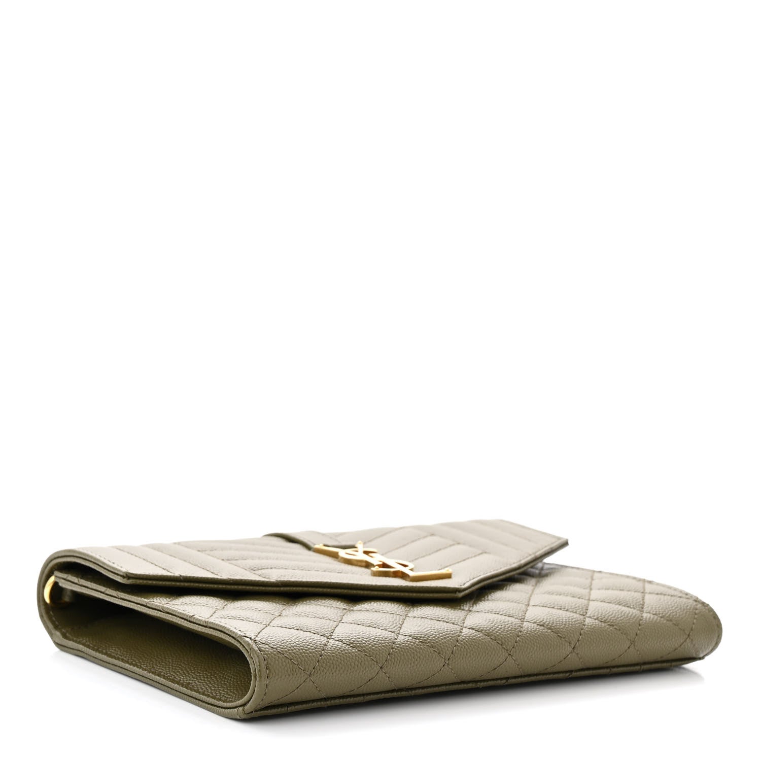 Saint Laurent Grain De Poudre Textured Mixed Matelasse Triquilt Monogram Clutch Vert Kaki 4 of 13