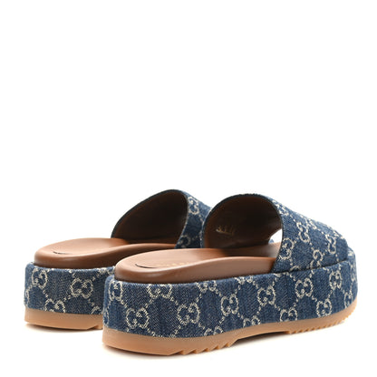 Gucci New Denim GG Monogram Angelina Platform 55mm Slide Sandals 36.5 Blue Tea 4 of 9