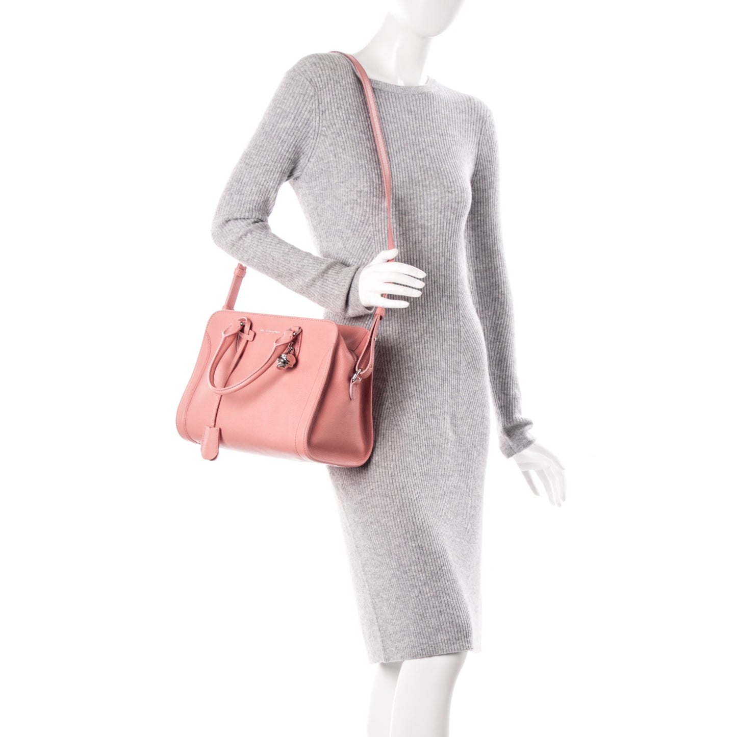 Pebbled Calfskin Small Skull Padlock Zip Around Tote Petal
