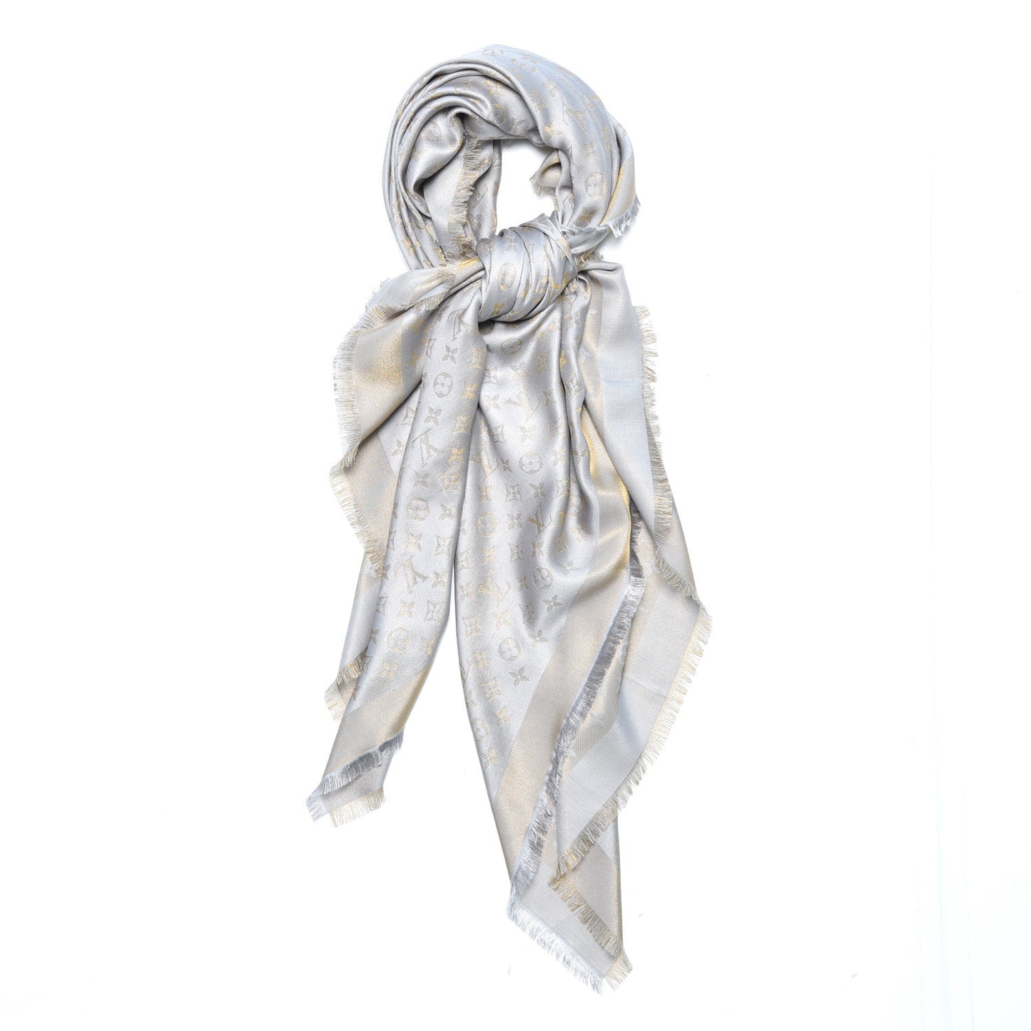 Silk Wool Monogram Shine Shawl Beige