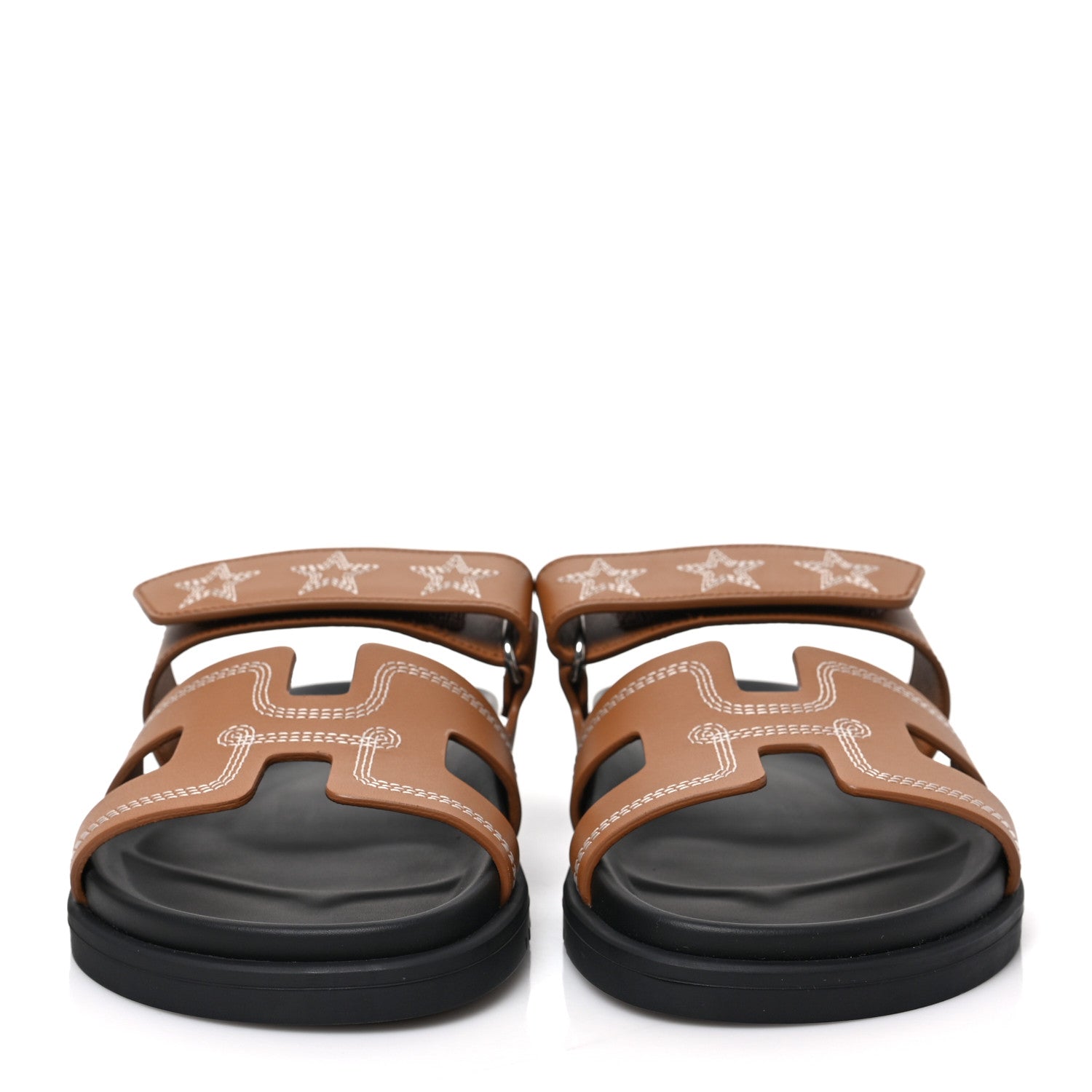 Hermes Calfskin Embroidered Womens Chypre Sandals 37 Natural 2 of 9