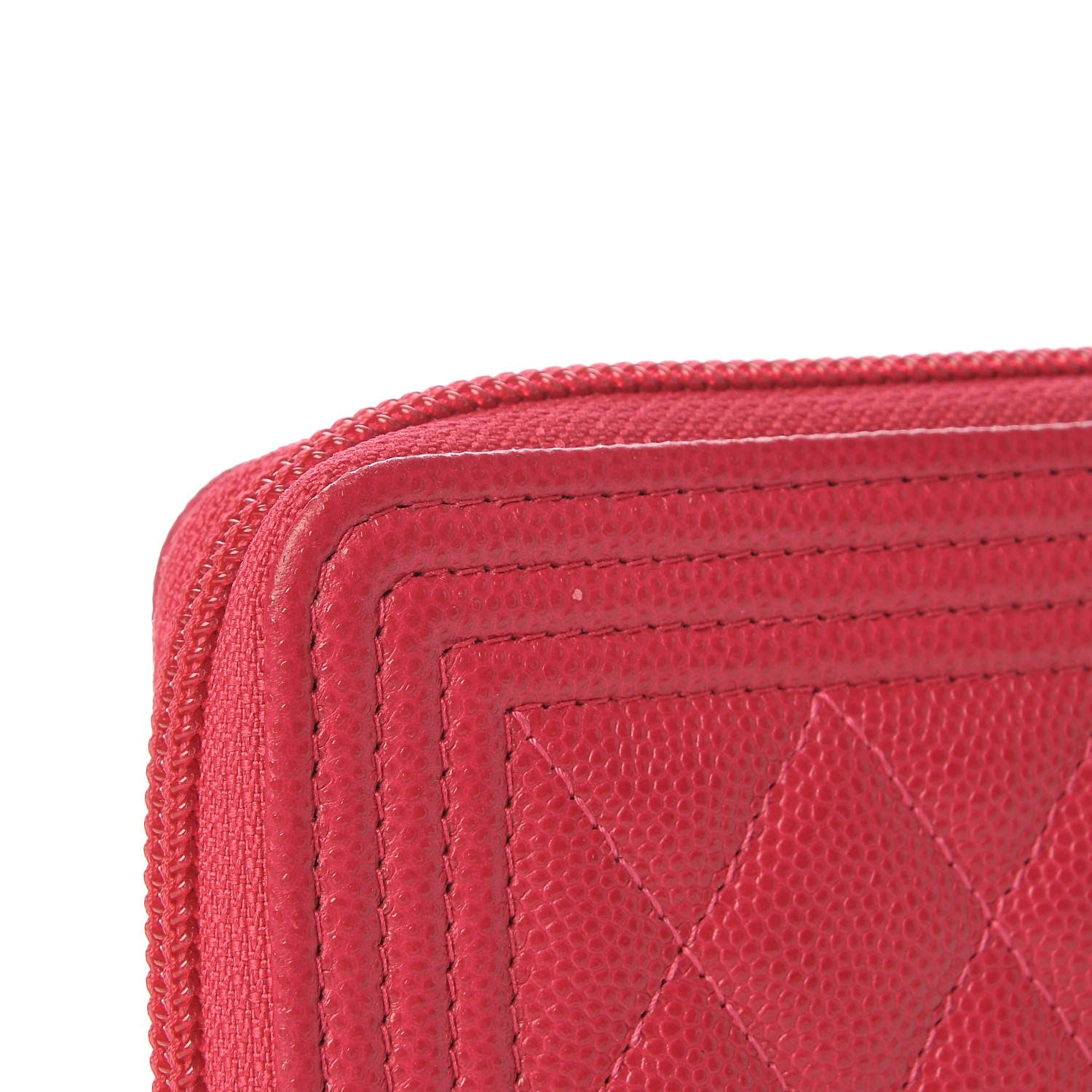 Chanel Caviar Quilted Boy Zip Around Coin Purse Wallet Fuchsia 6 of 15