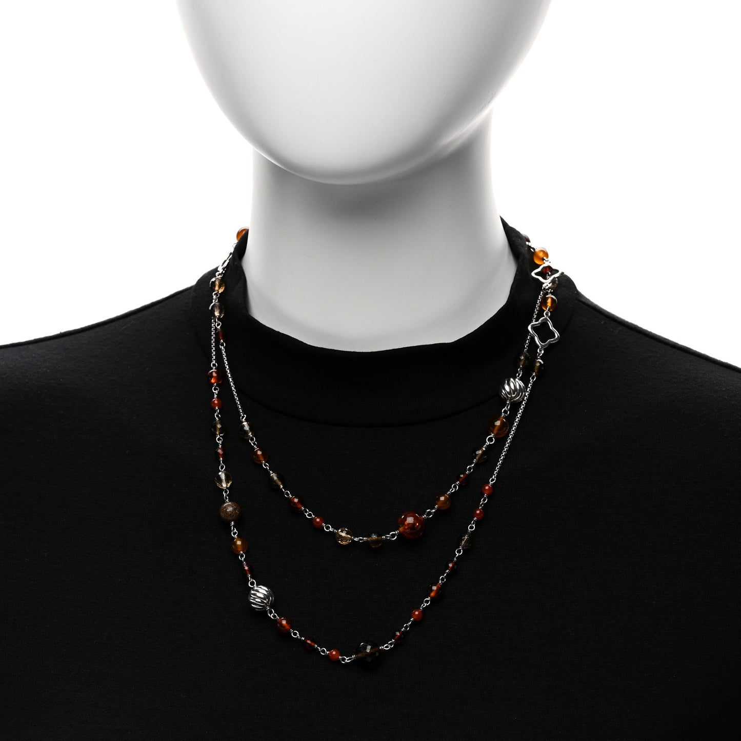 Sterling Silver Amber Citrine Smokey Quartz Carnelian Bead Elements Chain Necklace