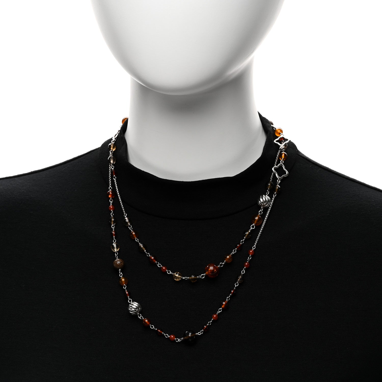 David Yurman Sterling Silver Amber Citrine Smokey Quartz Carnelian Bead Elements Chain Necklace 2 of 4