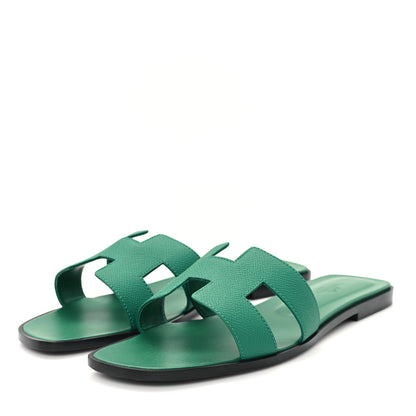 Hermes Epsom Oran Sandals 40.5 Vert Emeraude 4 of 10