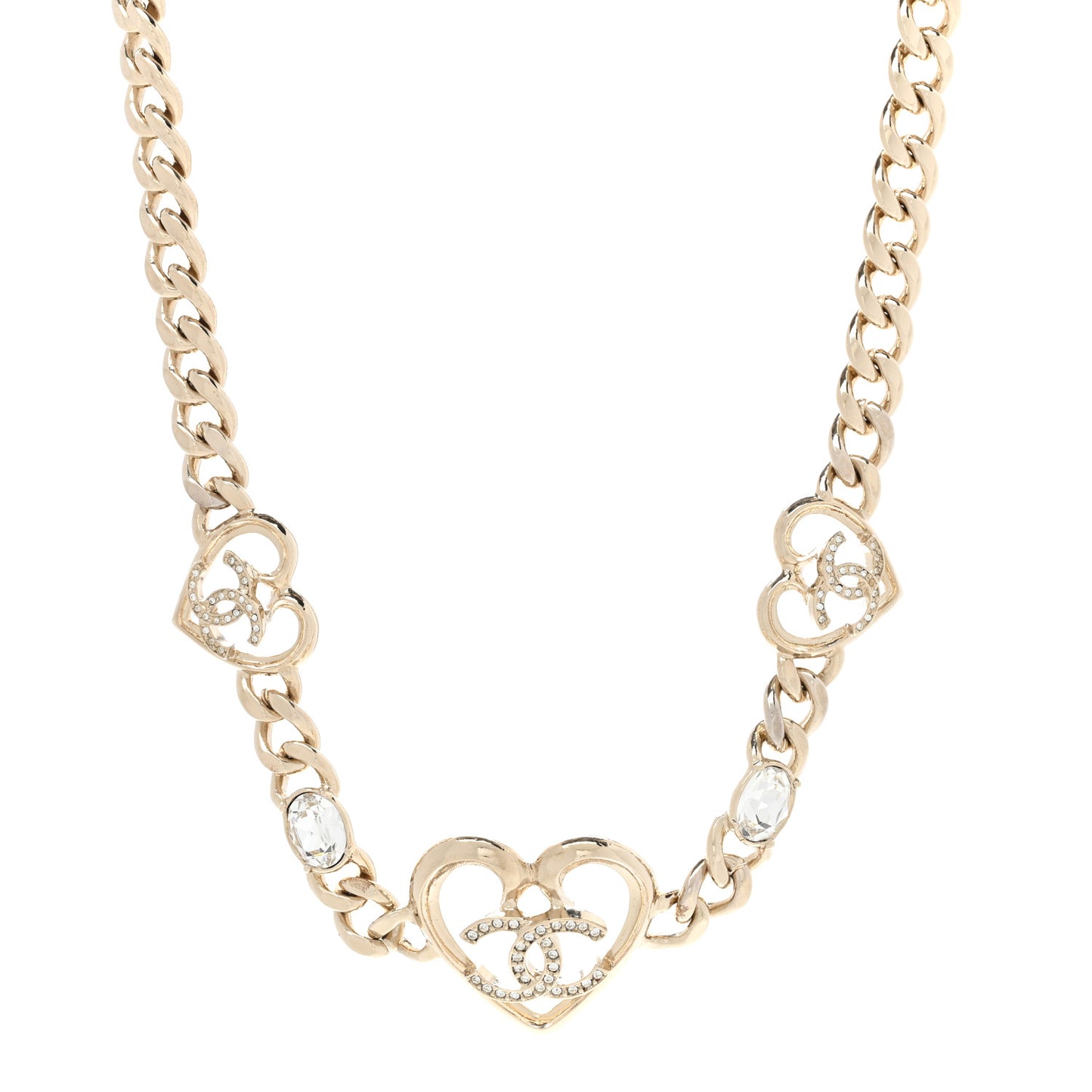 Metal Crystal Heart CC Chain Necklace Gold