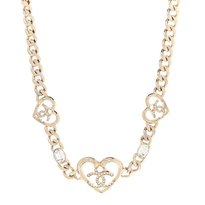 Chanel Metal Crystal Heart CC Chain Necklace Gold 1 of 7