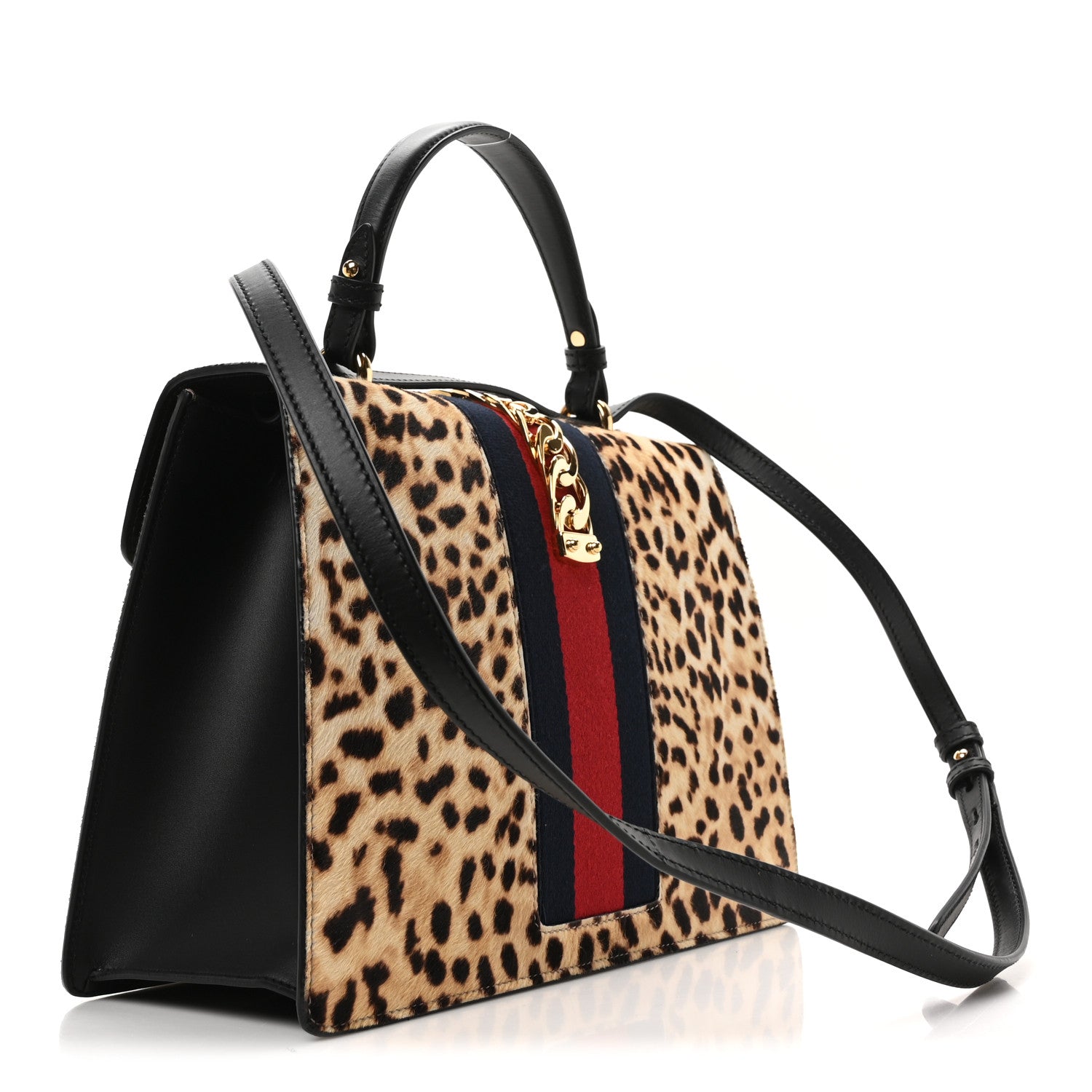 Gucci Calf Hair Leopard Print Medium Sylvie Top Handle Bag Naturale Black 3 of 10