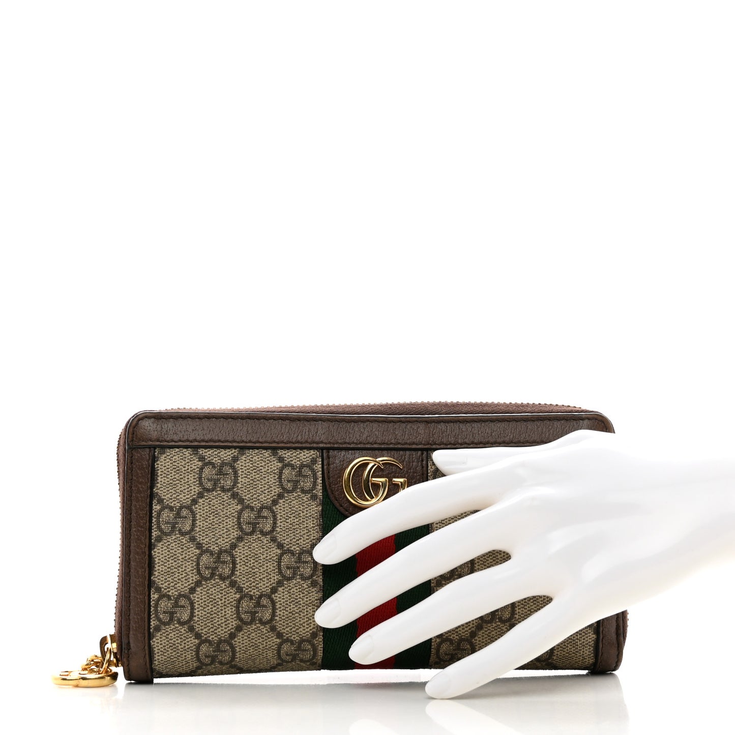 GG Supreme Monogram Web Ophidia Zip Around Wallet Brown