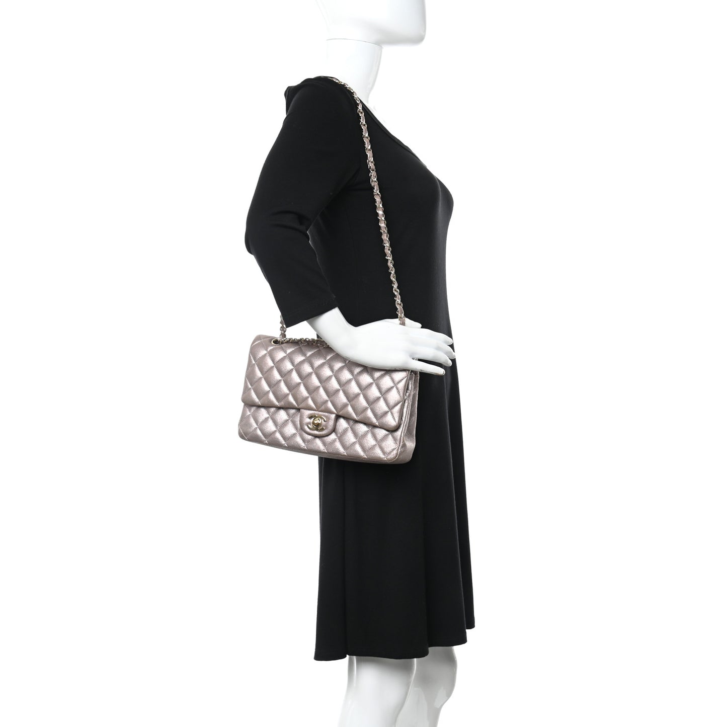 Iridescent Calfskin Quilted Medium Double Flap Light Pink