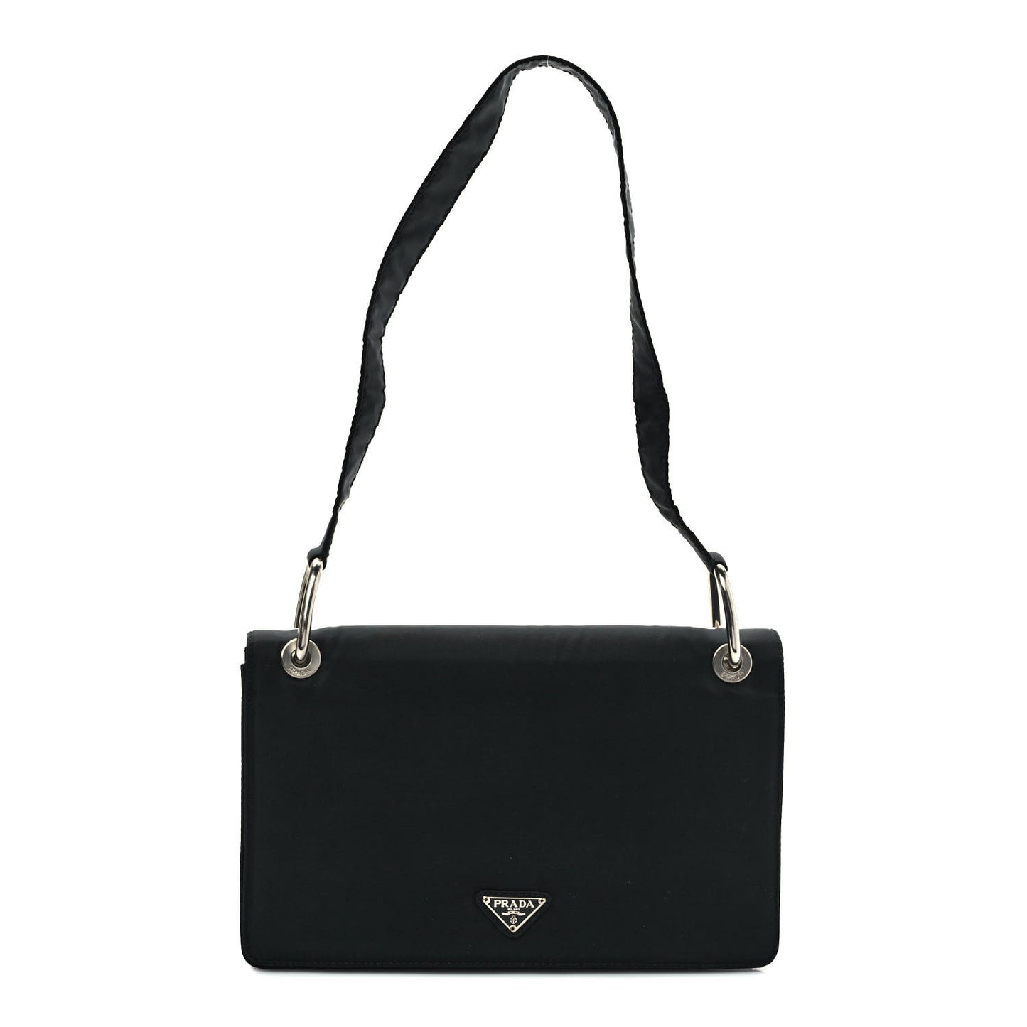 Tessuto Nylon Flap Shoulder Bag Black