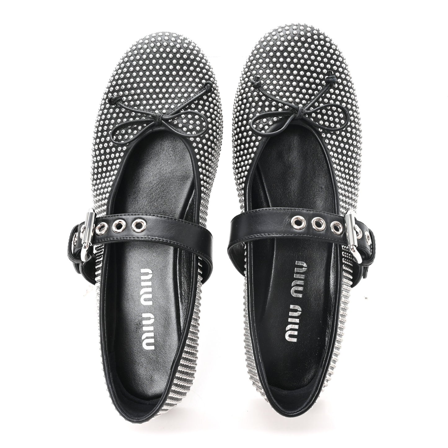 Calfskin Studded Mary Jane Ballerina Flats 36.5 Black