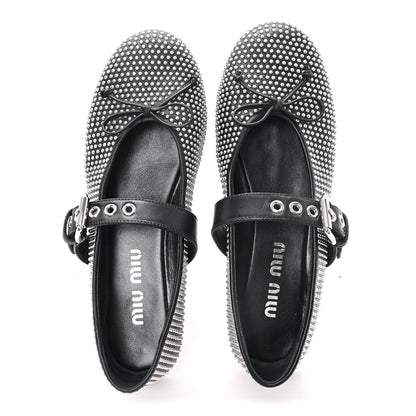 Miu Miu Calfskin Studded Mary Jane Ballerina Flats 36.5 Black 2 of 8