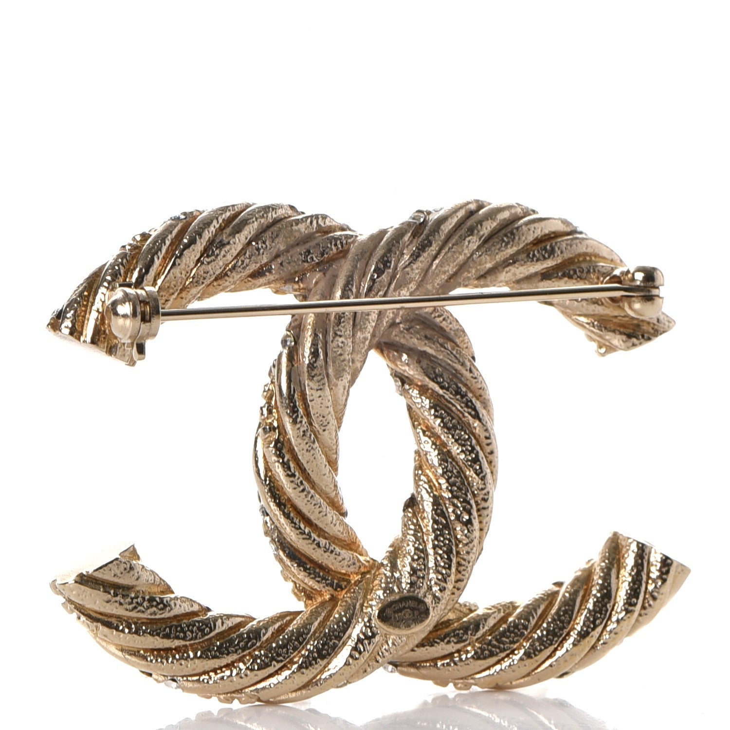 Chanel Crystal Twisted CC Brooch Light Gold 3 of 7