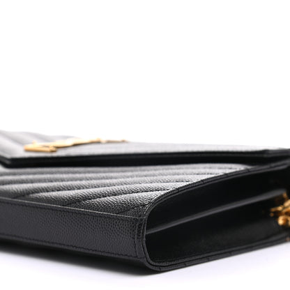 Saint Laurent Grain De Poudre Matelasse Chevron Monogram Chain Wallet Black 8 of 8