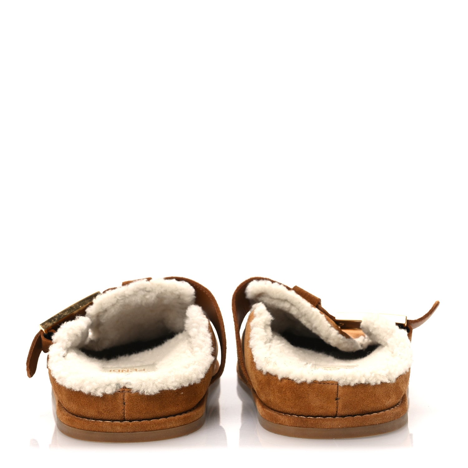 Fendi Suede Shearling Fendi Feel Buckled Clogs 37 Caramel Latte 6 of 12