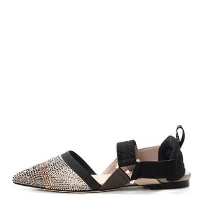 Fendi Satin Technical Mesh Crystal Embellished Colibri Slingback Ballerina Flats 36 Beige Black 1 of 8