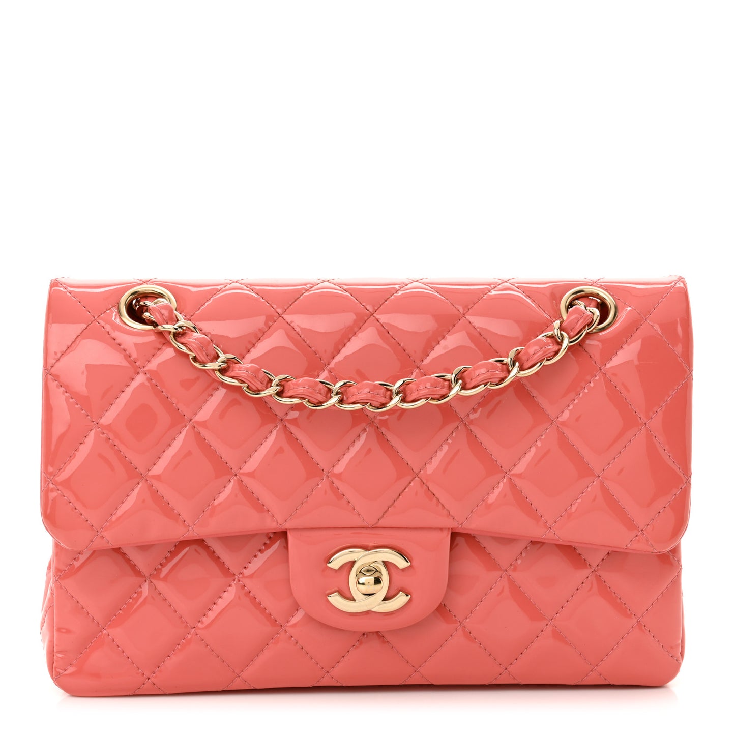 Patent Small Double Flap Pink