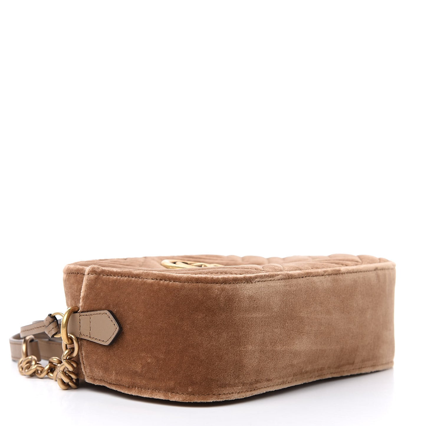 Velvet Matelasse Small GG Marmont Chain Shoulder Bag Taupe