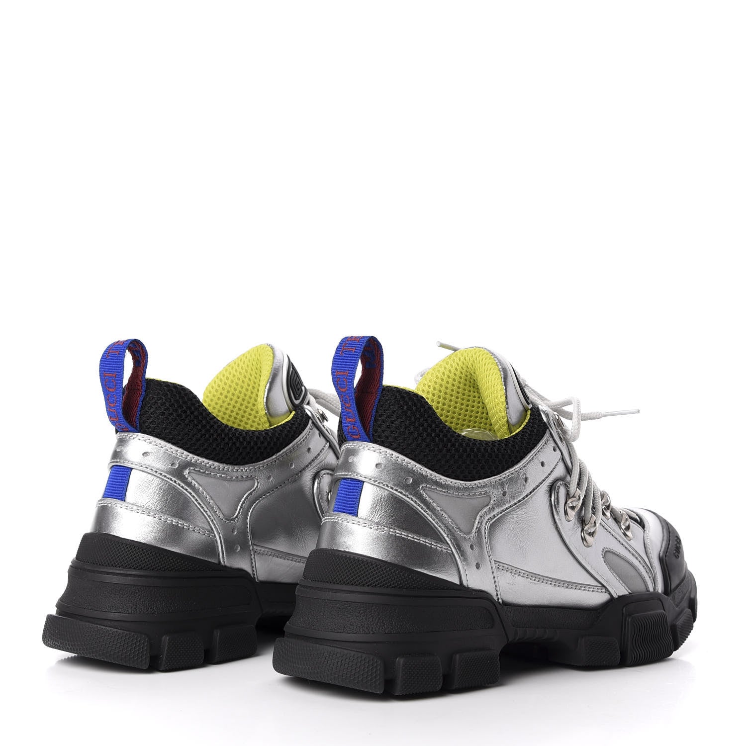 Gucci X SEGA Metallic Calfskin Mesh Womens Flashtrek Sneakers 39 Silver Black 4 of 9