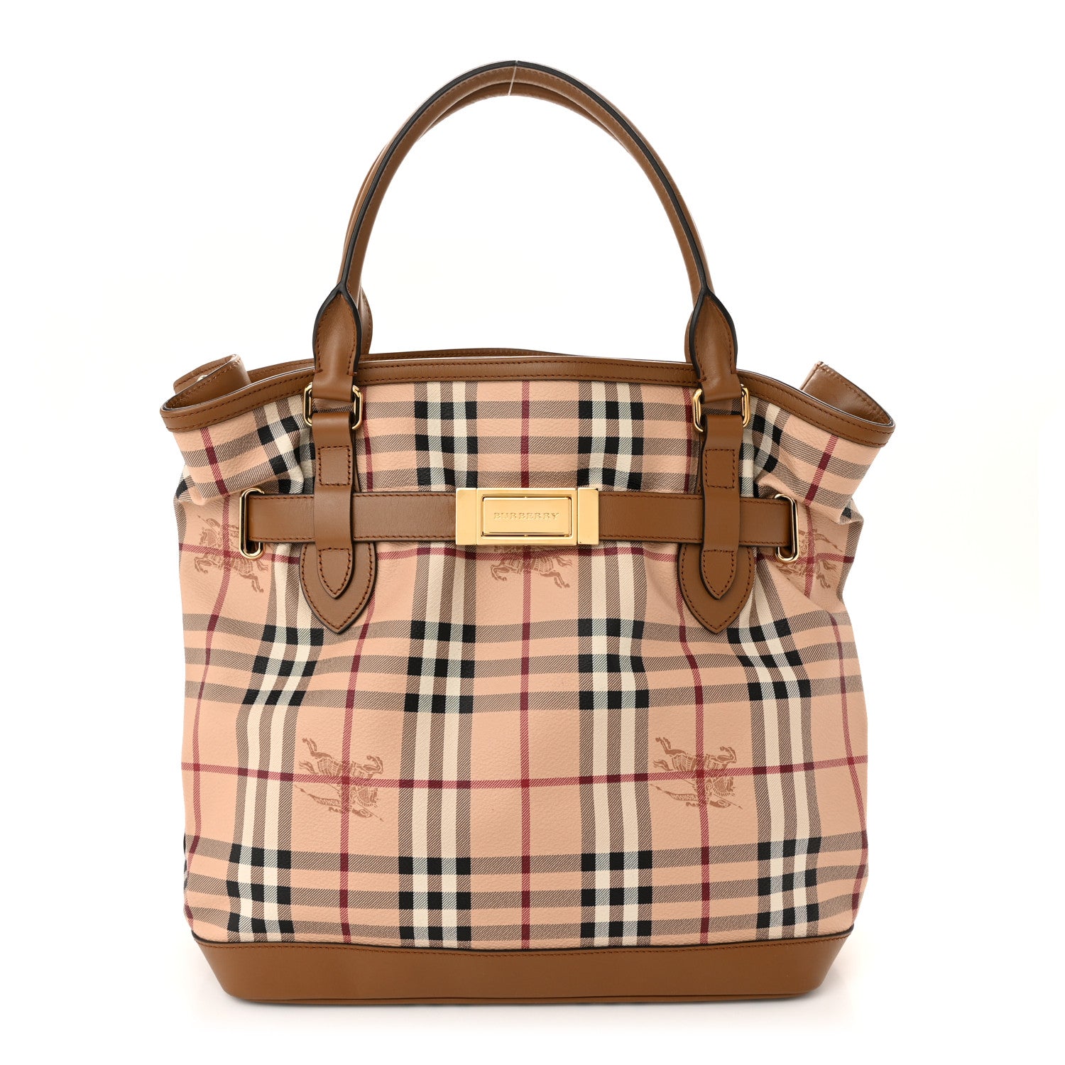 Burberry Haymarket Check Medium Golderton Tote Mid Camel 1 of 10