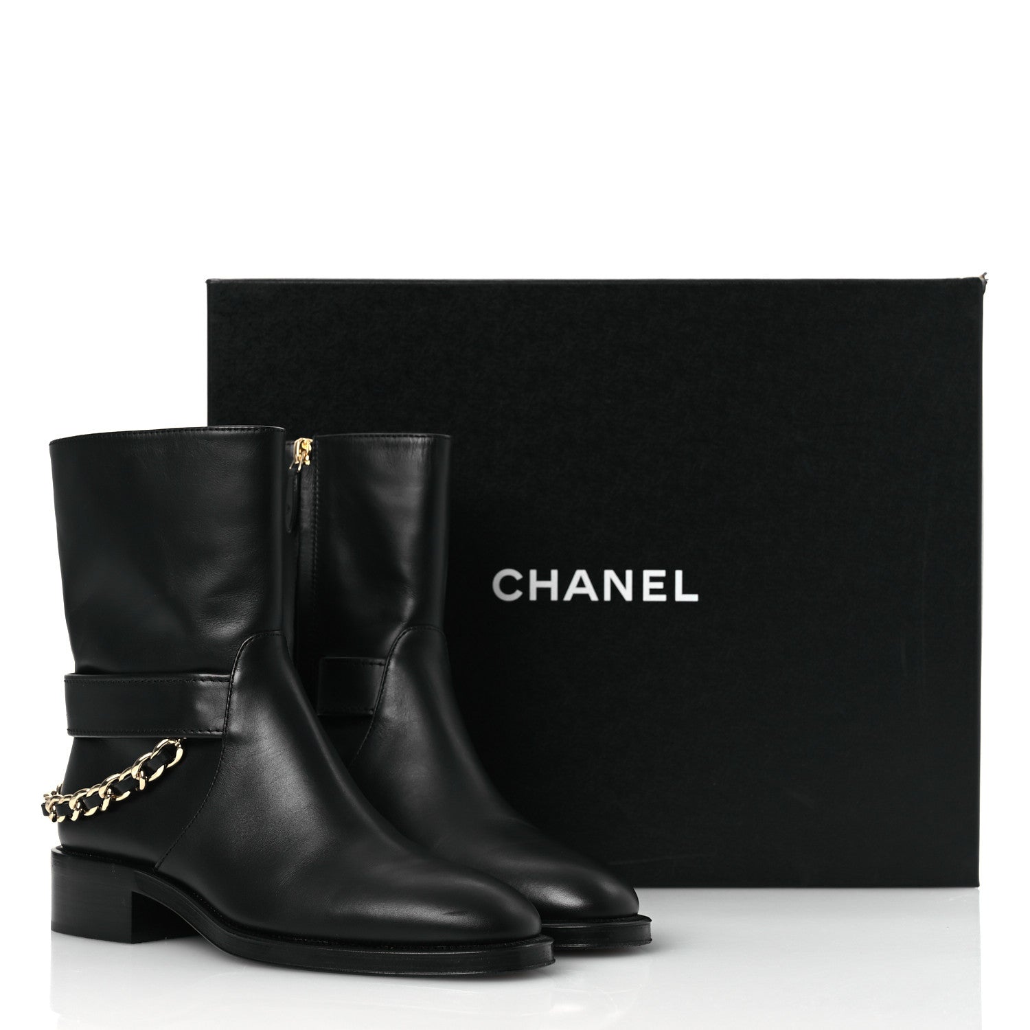 Chanel Calfskin Chain Short Boots 37.5 Black 13 of 13