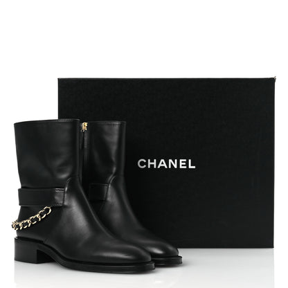 Chanel Calfskin Chain Short Boots 37.5 Black 13 of 13