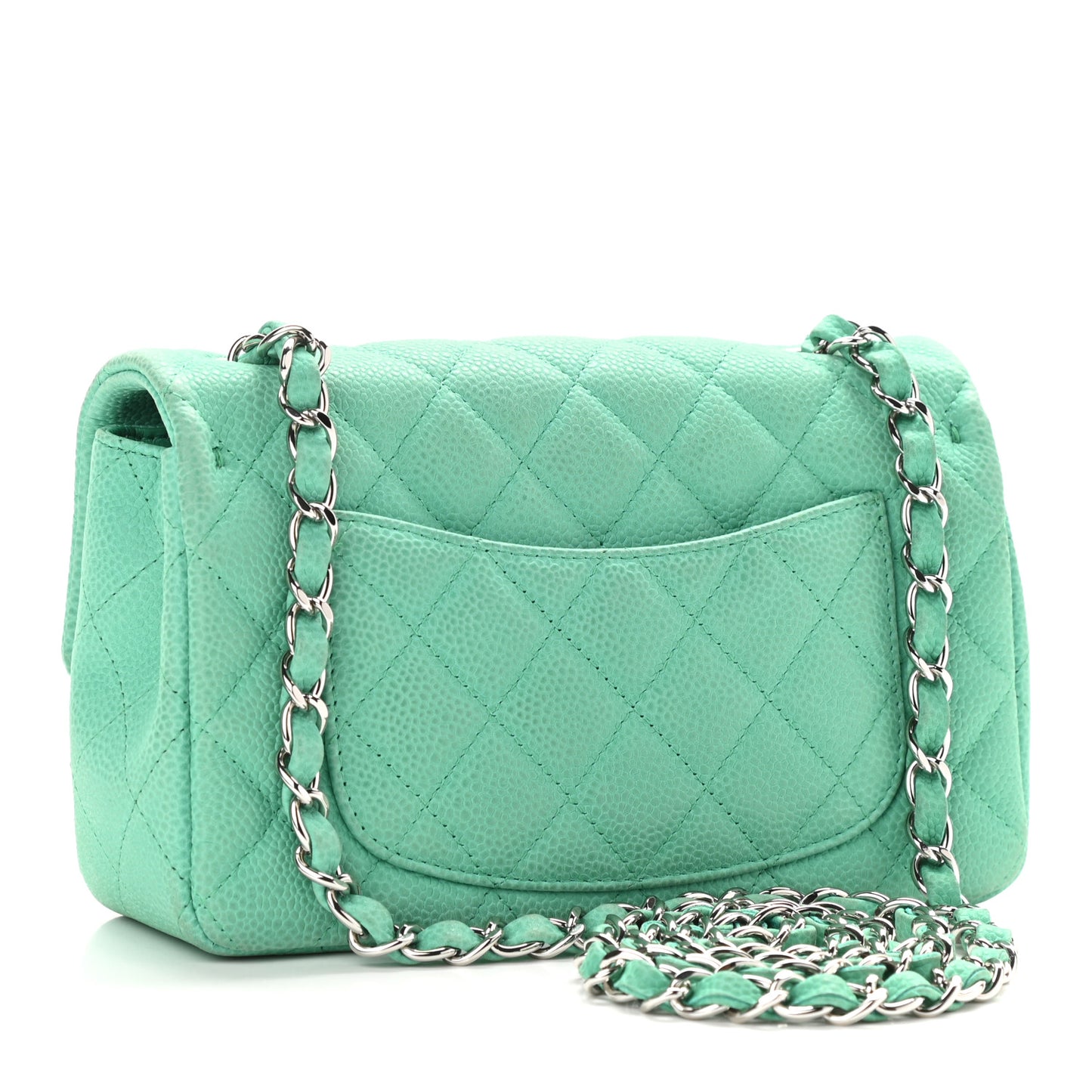 Iridescent Caviar Quilted Mini Rectangular Flap Green