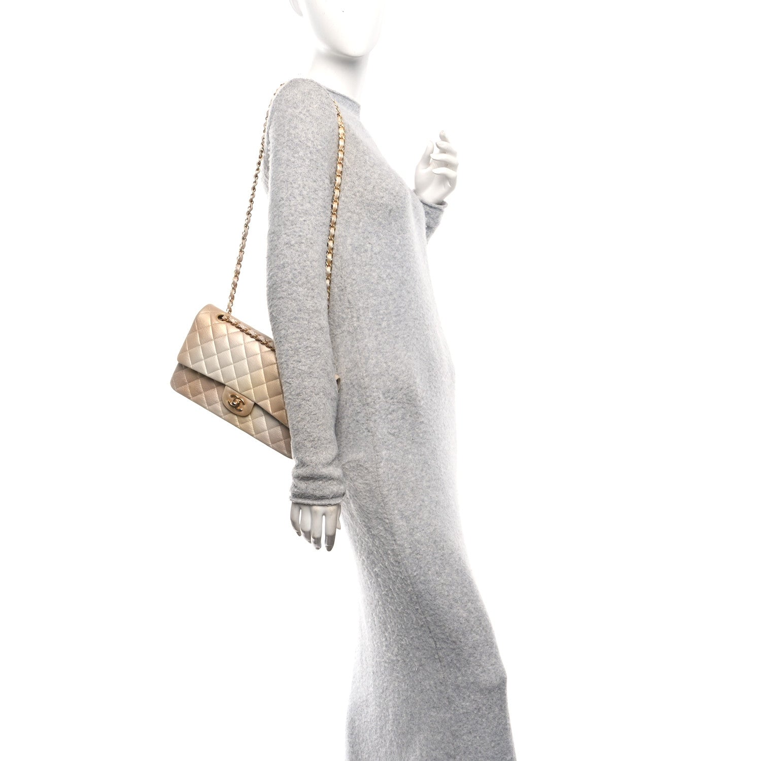 Chanel Metallic Goatskin Quilted Ombre Medium Double Flap Gold 2 of 11