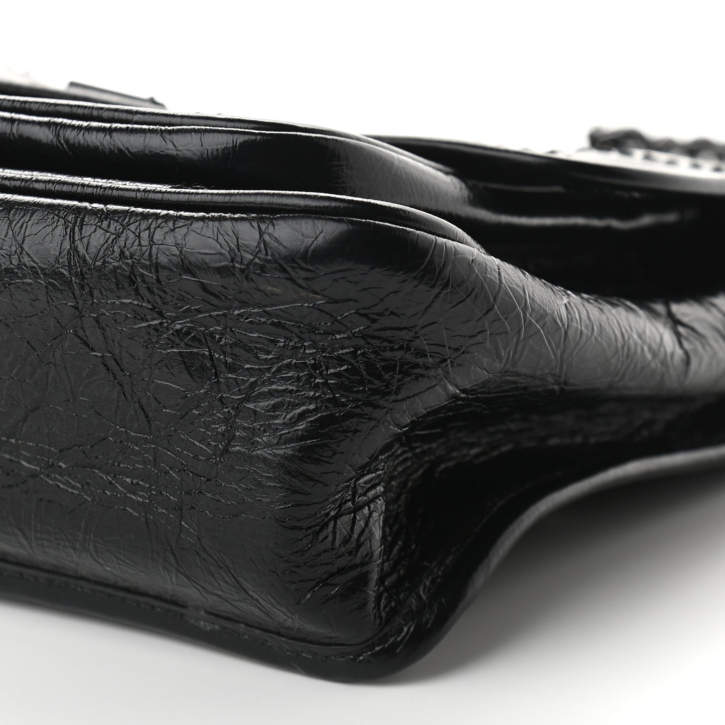 Crinkled Calfskin Matelasse Monogram Medium Niki Chain Satchel Black