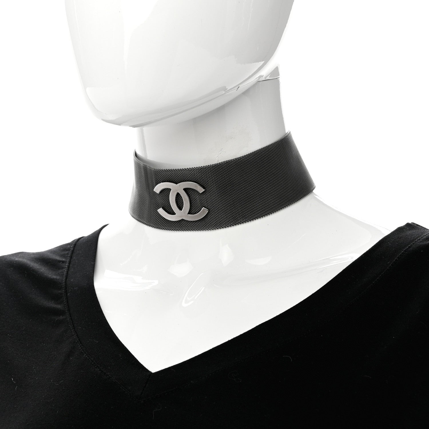 Chanel Mesh CC Choker Necklace Silver 2 of 6