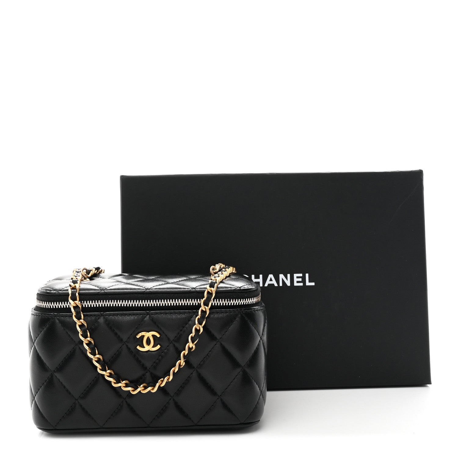Chanel Lambskin Quilted Pearl Crush Small Vanity Case With Chain Black 11 of 11