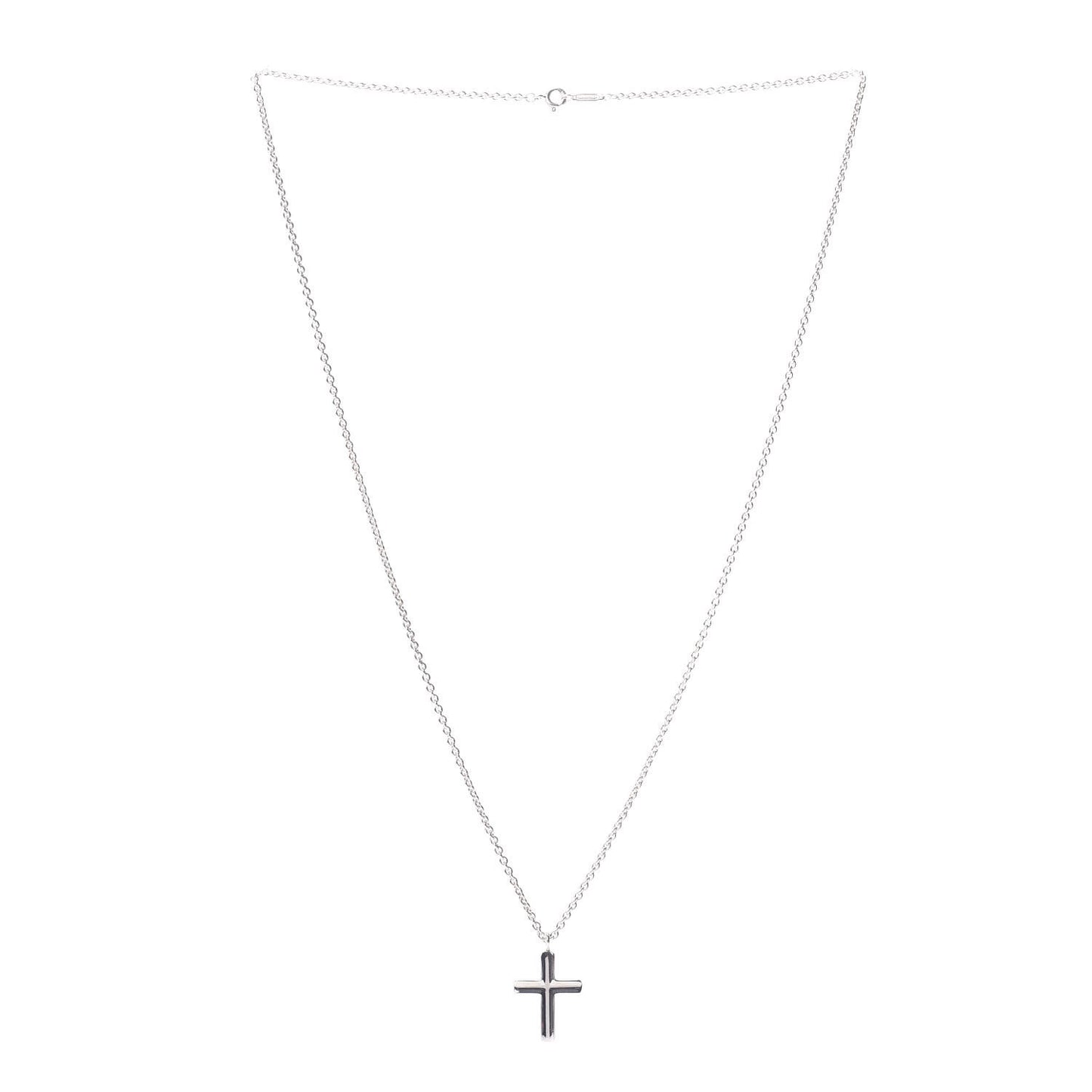 Sterling Silver Concave Cross Pendant Necklace