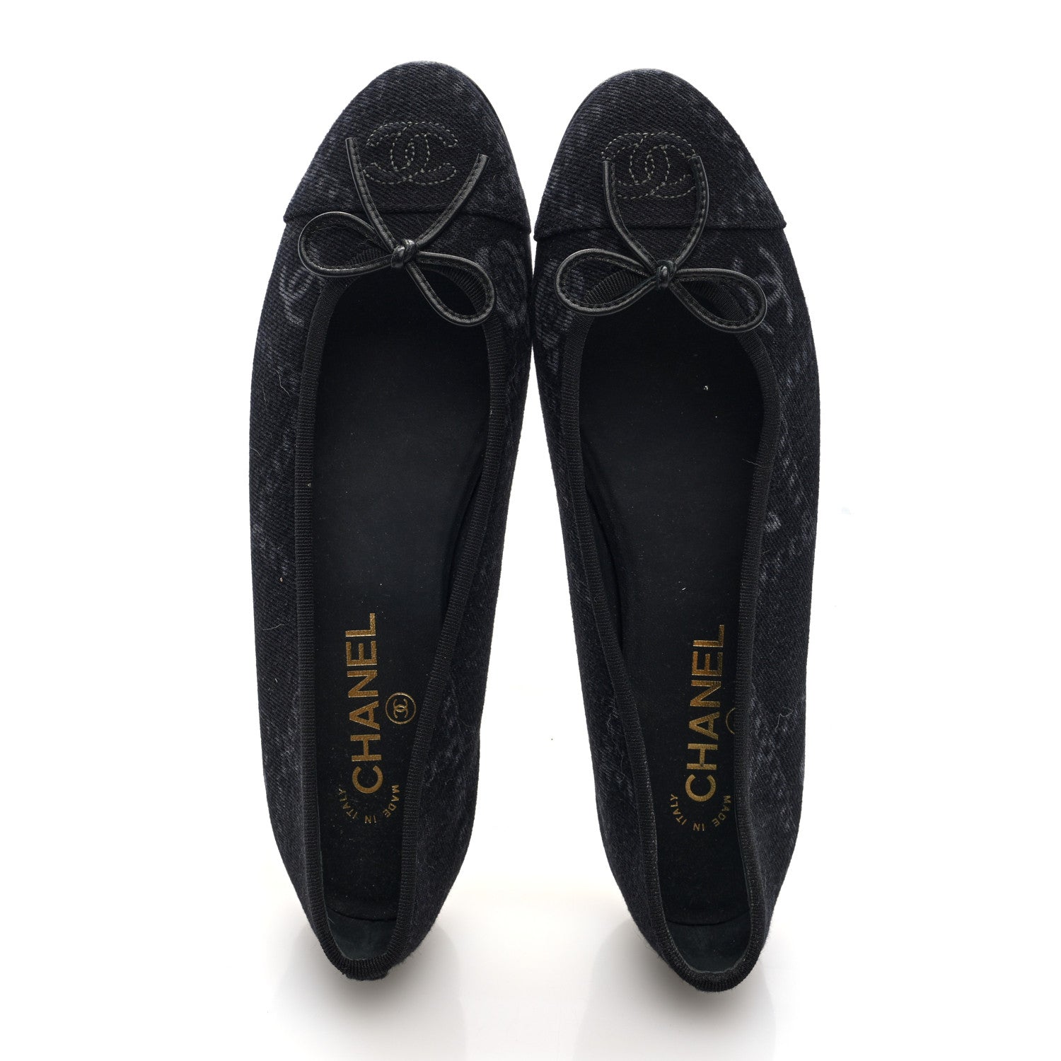 Chanel Denim Printed Cap Toe Ballerina Flats 40 Black White 2 of 8