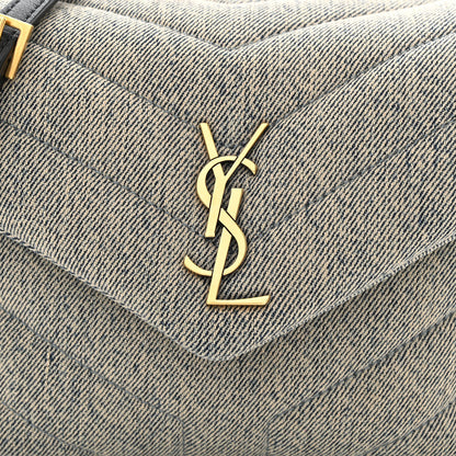 Saint Laurent Denim Y Quilted Monogram Toy Loulou Crossbody Bag Grey 8 of 13